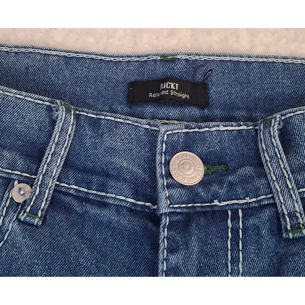 True Religion Ricky Relaxed Straight Big T Flap Jeans 32x34 Light Pacific Wash